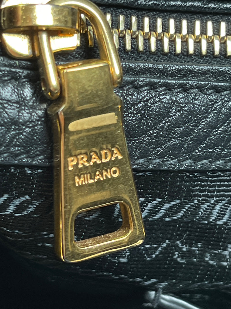 PRADA - VITELLO DAINO SHOPPING TOTE BAG BLACK LEATHER