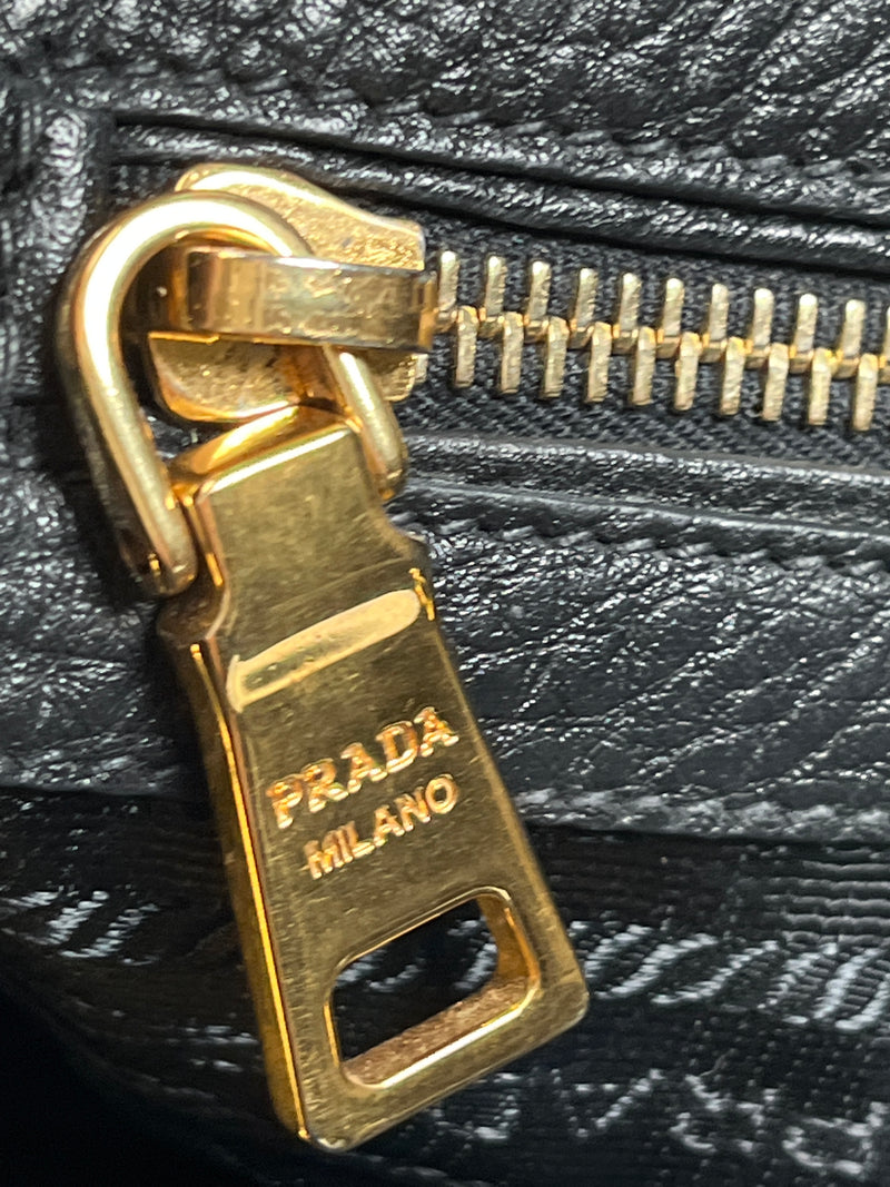 PRADA - VITELLO DAINO SHOPPING TOTE BAG BLACK LEATHER