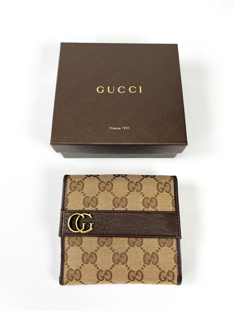 GUCCI - BEIGE/BROWN GG CANVAS & LEATHER WALLET