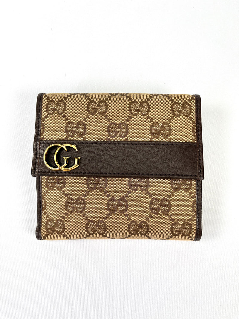 GUCCI - BEIGE/BROWN GG CANVAS & LEATHER WALLET