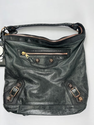 BALENCIAGA - DAY HOBO MOTORCYCLE BAG BLACK