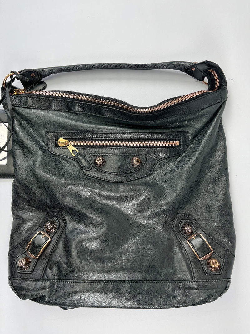 BALENCIAGA - DAY HOBO MOTORCYCLE BAG BLACK