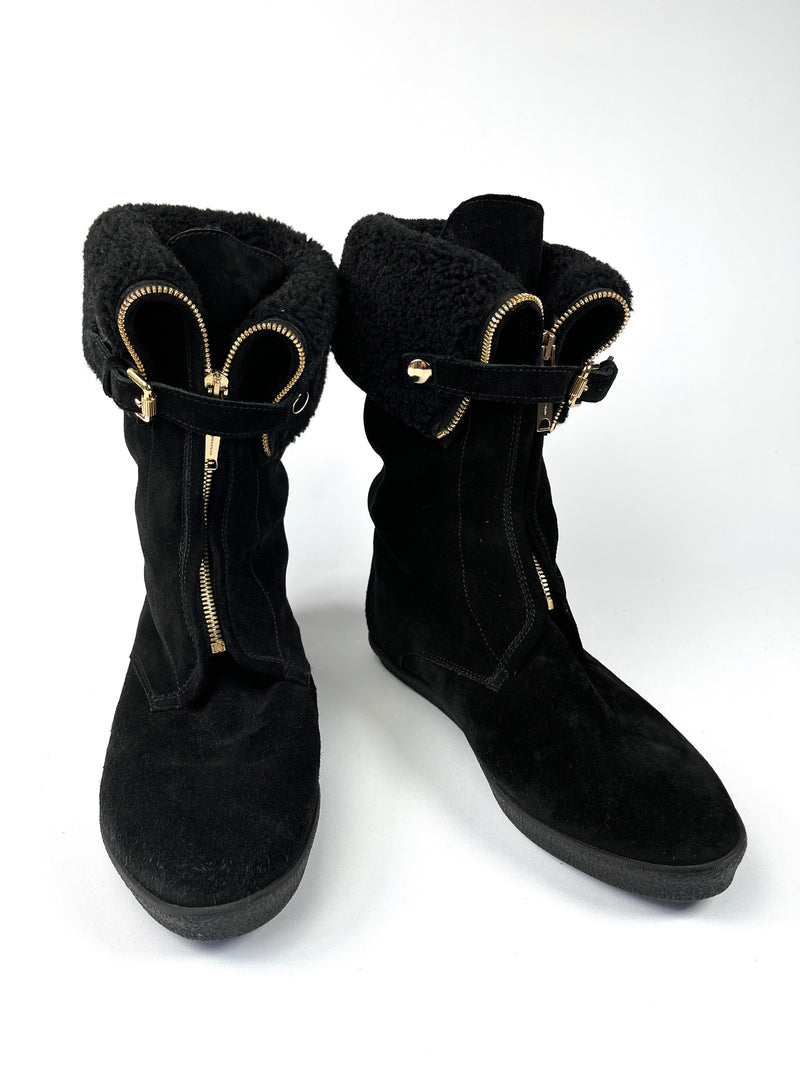 BURBERRY - STANMORE BLACK SUEDE LEATHER BOOTS - SZ 39