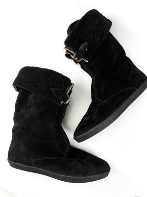 BURBERRY - STANMORE BLACK SUEDE LEATHER BOOTS - SZ 39
