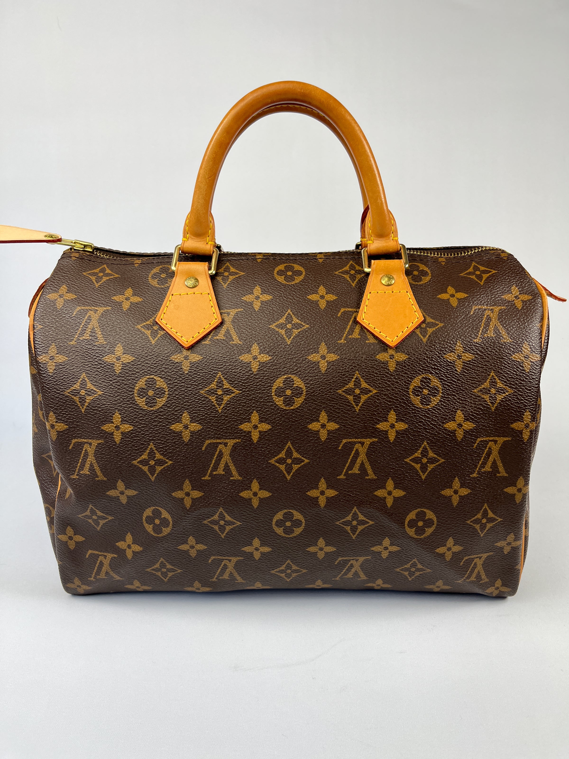 LOUIS VUITTON Speedy 30 Monogram Canvas Satchel Bag Brown