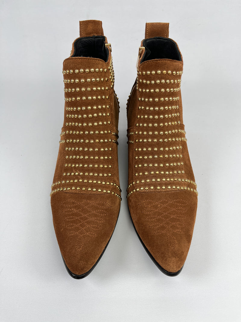 ANINE BING - CHARLIE CARAMEL STUDDED SUEDE ANKLE BOOTS  - SZ 39