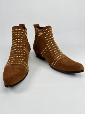 ANINE BING - CHARLIE CARAMEL STUDDED SUEDE ANKLE BOOTS  - SZ 39