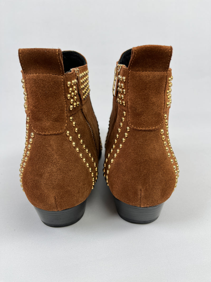 ANINE BING - CHARLIE CARAMEL STUDDED SUEDE ANKLE BOOTS  - SZ 39