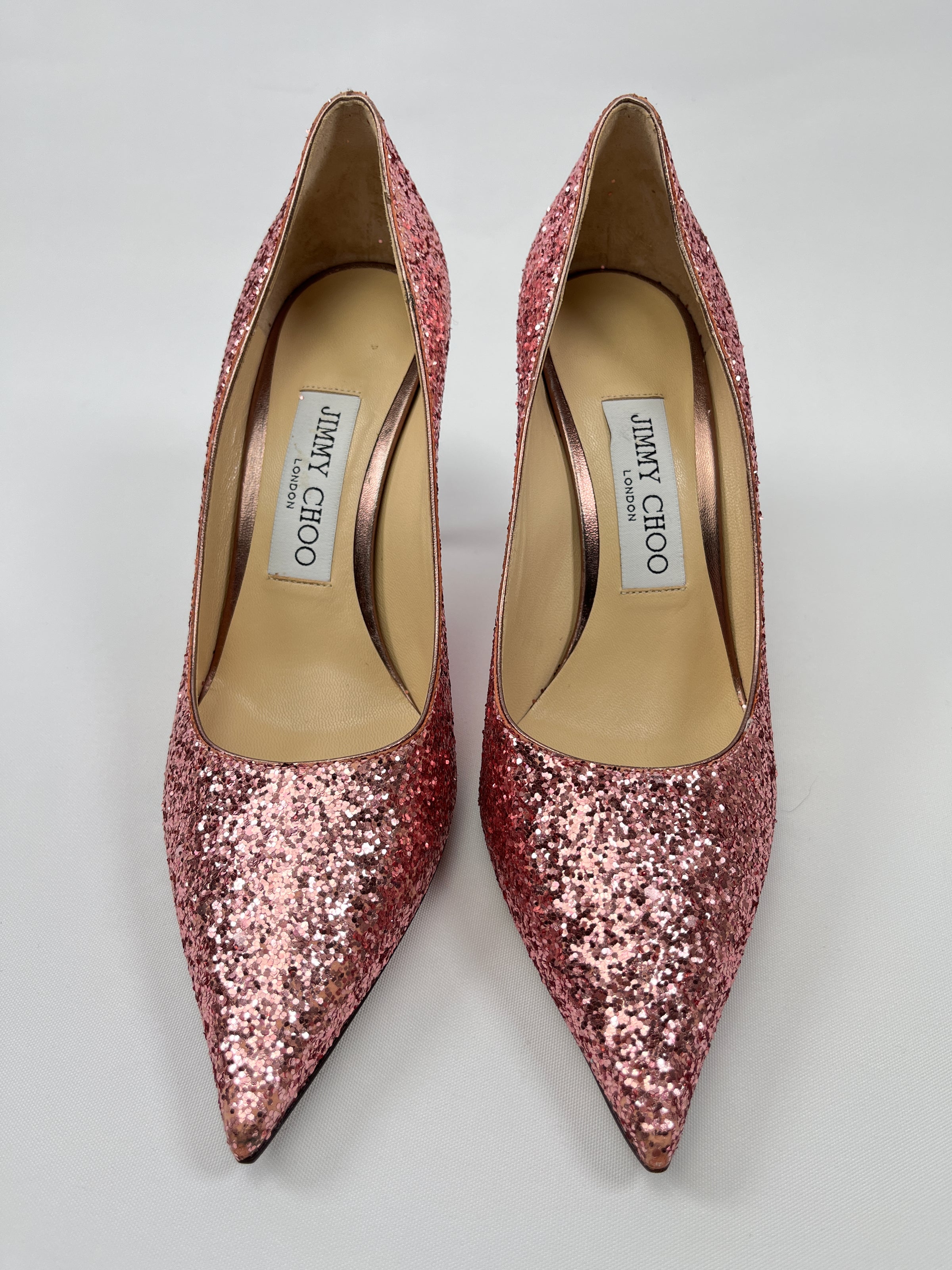 JIMMY CHOO ROMY 85 GLITTER PINK PUMPS SZ 36 – AU