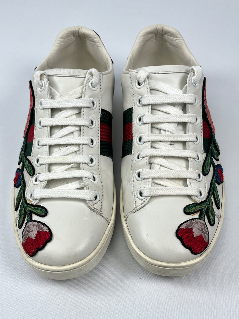 GUCCI - ACE FLORAL EMBROIDERED SNEAKER - SZ 34.5