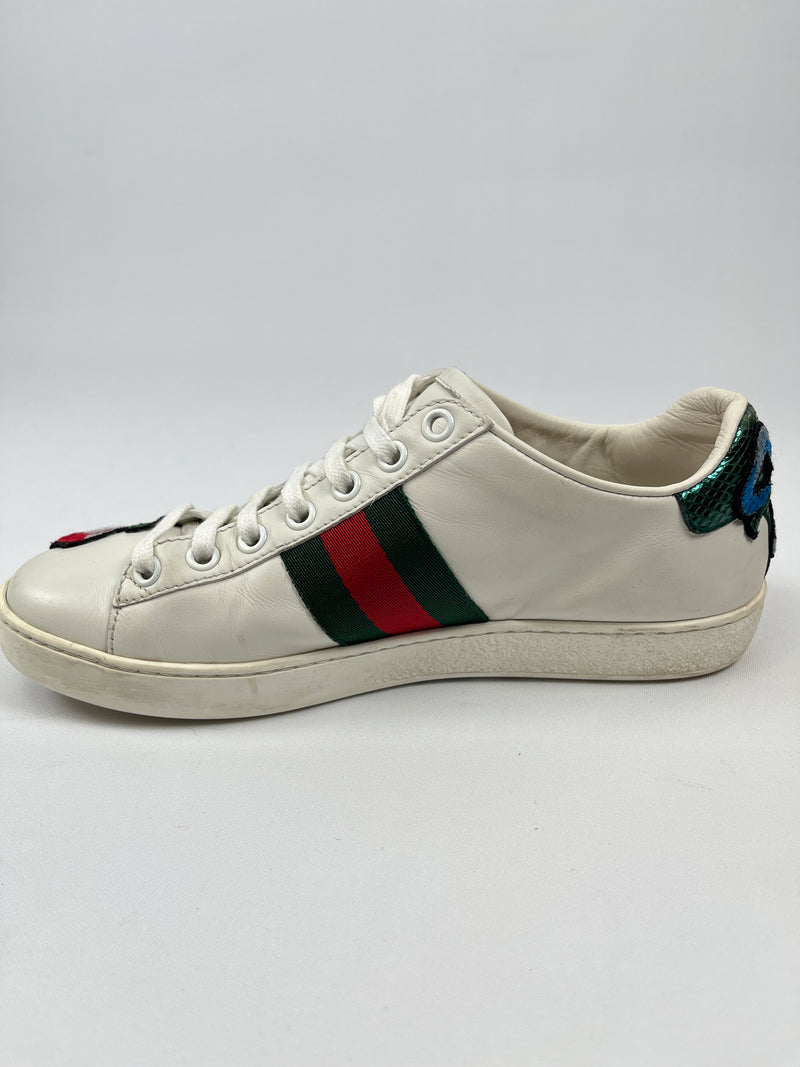 GUCCI - ACE FLORAL EMBROIDERED SNEAKER - SZ 34.5