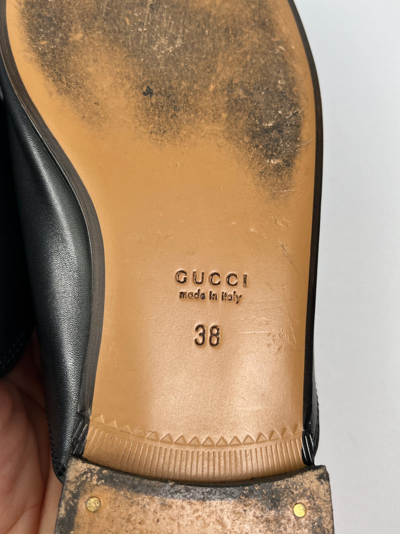 GUCCI - BLACK FLORAL EMBROIDERED LEATHER PRINCETOWN MULES - SZ 38