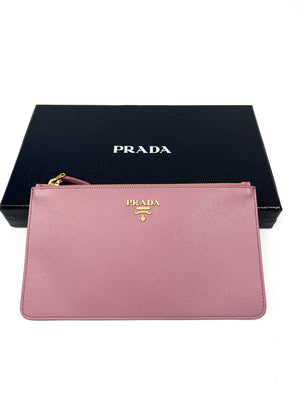 PRADA - ROSE PINK SAFFIANO LEATHER CLUTCH