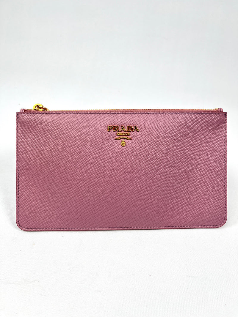 PRADA - ROSE PINK SAFFIANO LEATHER CLUTCH