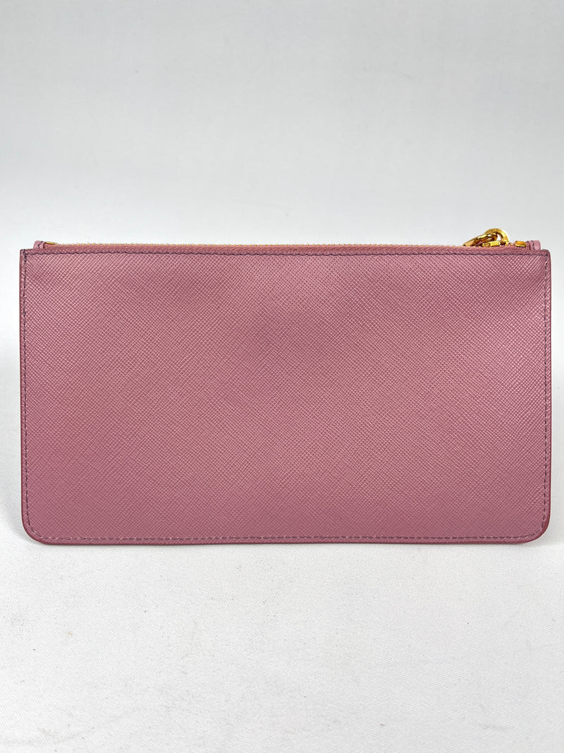 PRADA - ROSE PINK SAFFIANO LEATHER CLUTCH
