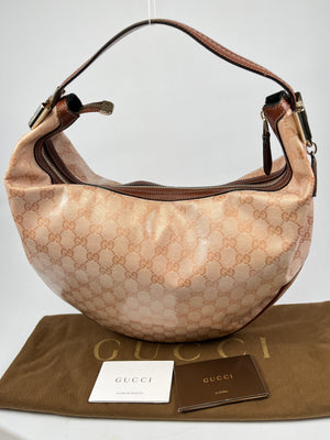 GUCCI - PINK GG CRYSTAL CANVAS HOBO BAG - VINTAGE