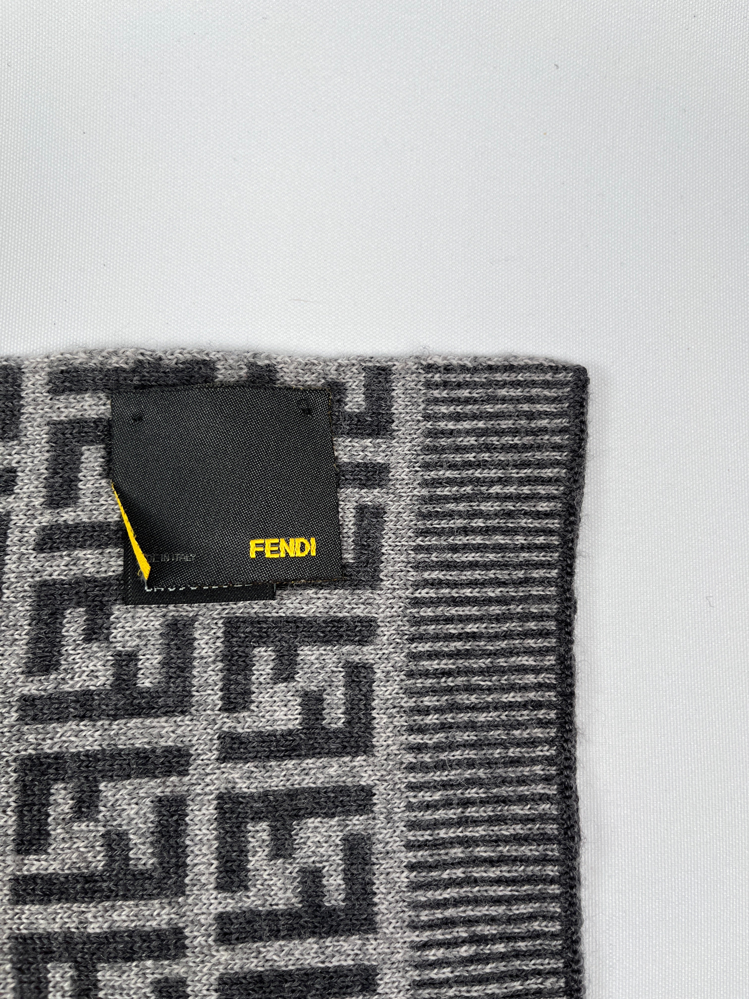 FENDI - GREY MARLE FF ZUCCA 100% WOOL SCARF - 28 X 180 CM