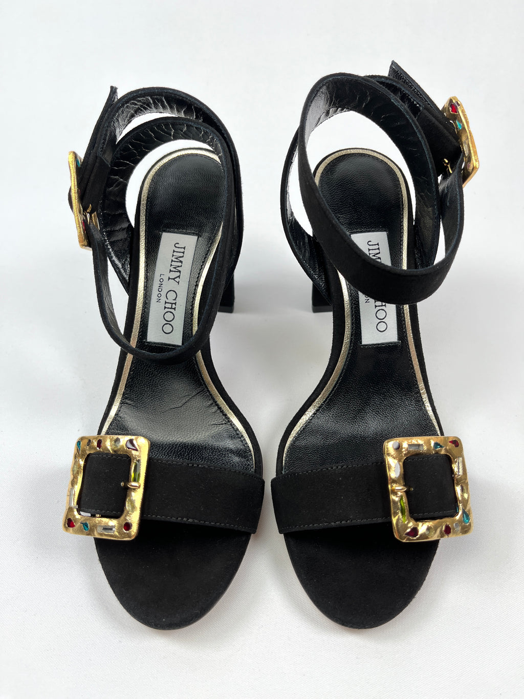 JIMMY CHOO - DACHA BLACK SUEDE JEWEL SANDALS - SZ 37