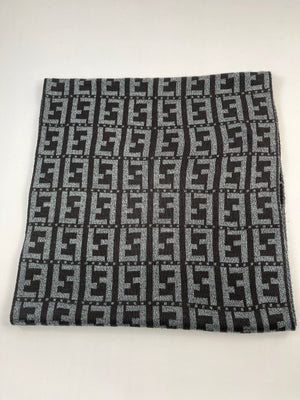 FENDI - VINTAGE ZUCCA GREY WOOL MIX SCARF - 37 x 156 CM
