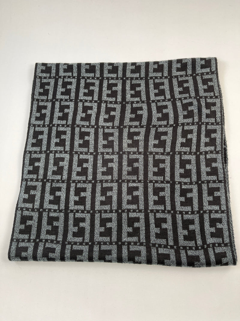 FENDI - VINTAGE ZUCCA GREY WOOL MIX SCARF - 37 x 156 CM