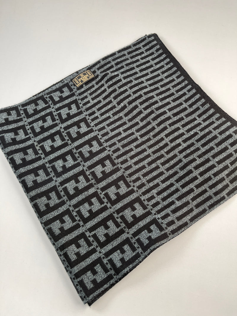 FENDI - VINTAGE ZUCCA GREY WOOL MIX SCARF - 37 x 156 CM