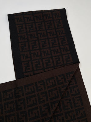 FENDI - BROWN & BLACK FF ZUCCA 100% WOOL SCARF - 26 X 155 CM