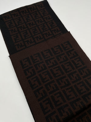 FENDI - BROWN & BLACK FF ZUCCA 100% WOOL SCARF - 26 X 155 CM