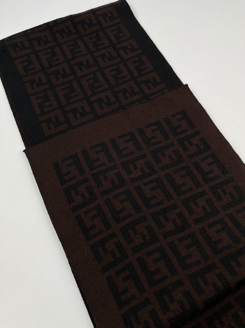 FENDI - BROWN & BLACK FF ZUCCA 100% WOOL SCARF - 26 X 155 CM