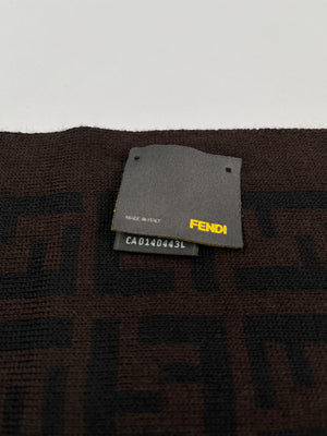 FENDI - BROWN & BLACK FF ZUCCA 100% WOOL SCARF - 26 X 155 CM