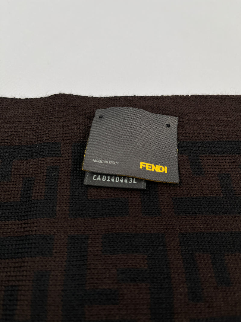 FENDI - BROWN & BLACK FF ZUCCA 100% WOOL SCARF - 26 X 155 CM