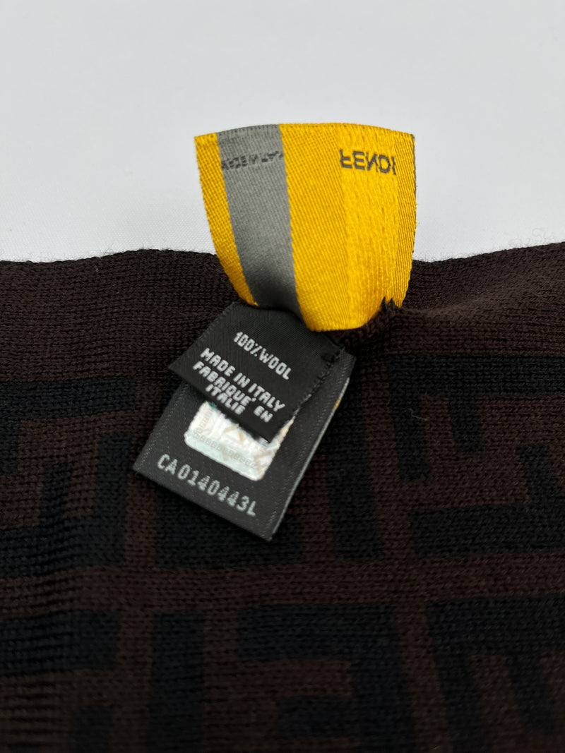 FENDI - BROWN & BLACK FF ZUCCA 100% WOOL SCARF - 26 X 155 CM