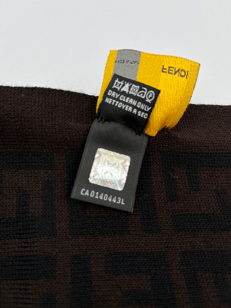 FENDI - BROWN & BLACK FF ZUCCA 100% WOOL SCARF - 26 X 155 CM