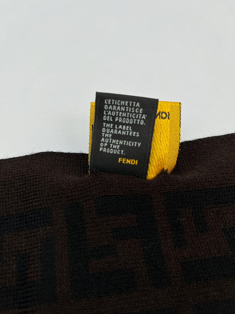 FENDI - BROWN & BLACK FF ZUCCA 100% WOOL SCARF - 26 X 155 CM