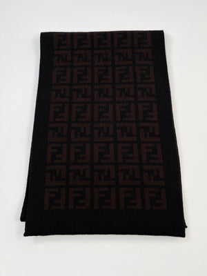 FENDI - BROWN & BLACK FF ZUCCA 100% WOOL SCARF - 26 X 155 CM