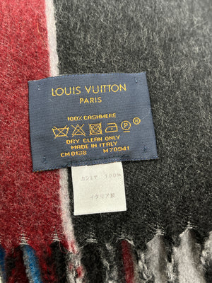 LOUIS VUITTON - GREY 100% CASHMERE STRIPE SCARF - 30 X 198 CM