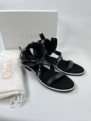 CHLOE - VERONICA LOGO LEATHER SANDALS - SIZE 38