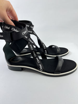 CHLOE - VERONICA LOGO LEATHER SANDALS - SIZE 38