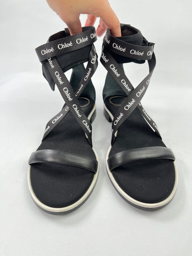 CHLOE - VERONICA LOGO LEATHER SANDALS - SIZE 38