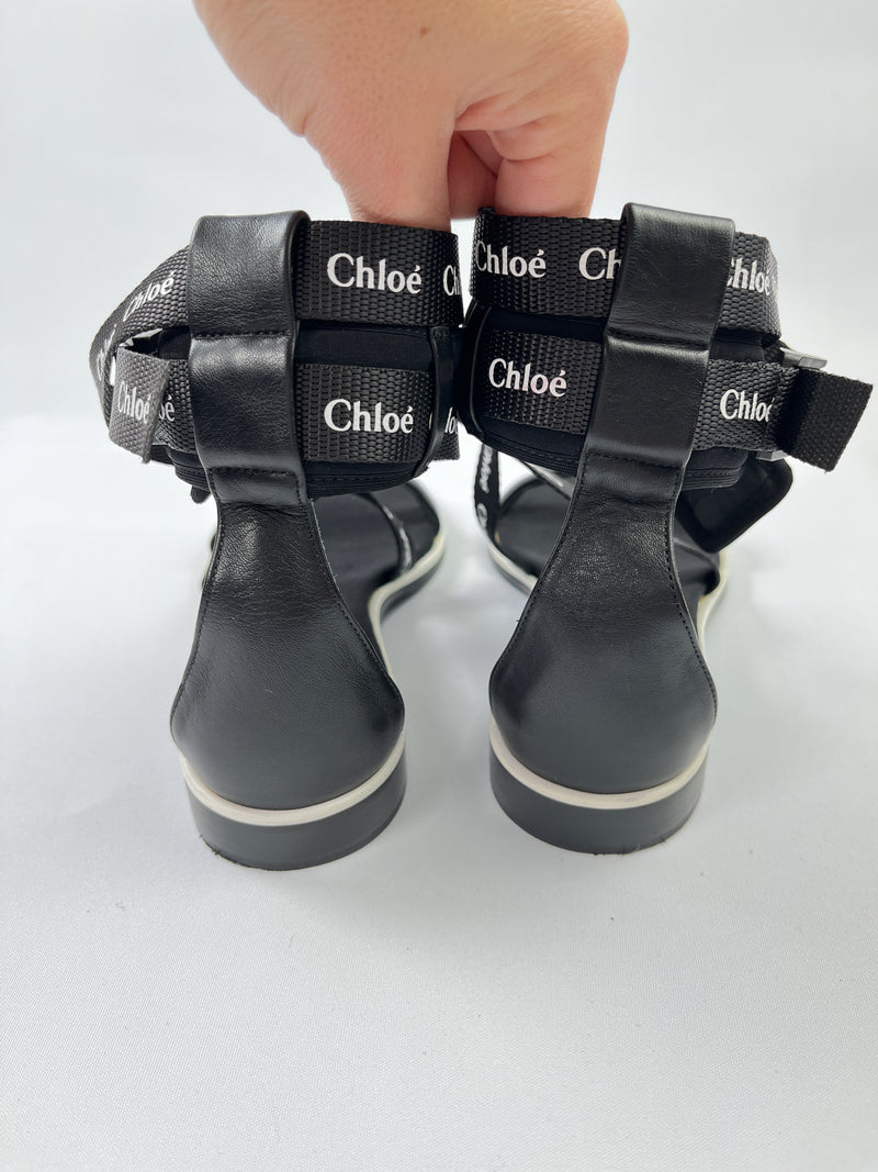 CHLOE - VERONICA LOGO LEATHER SANDALS - SIZE 38