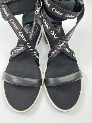 CHLOE - VERONICA LOGO LEATHER SANDALS - SIZE 38