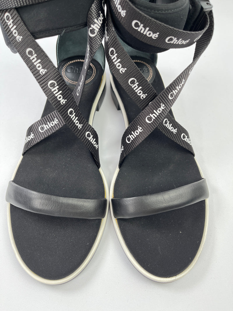 CHLOE - VERONICA LOGO LEATHER SANDALS - SIZE 38