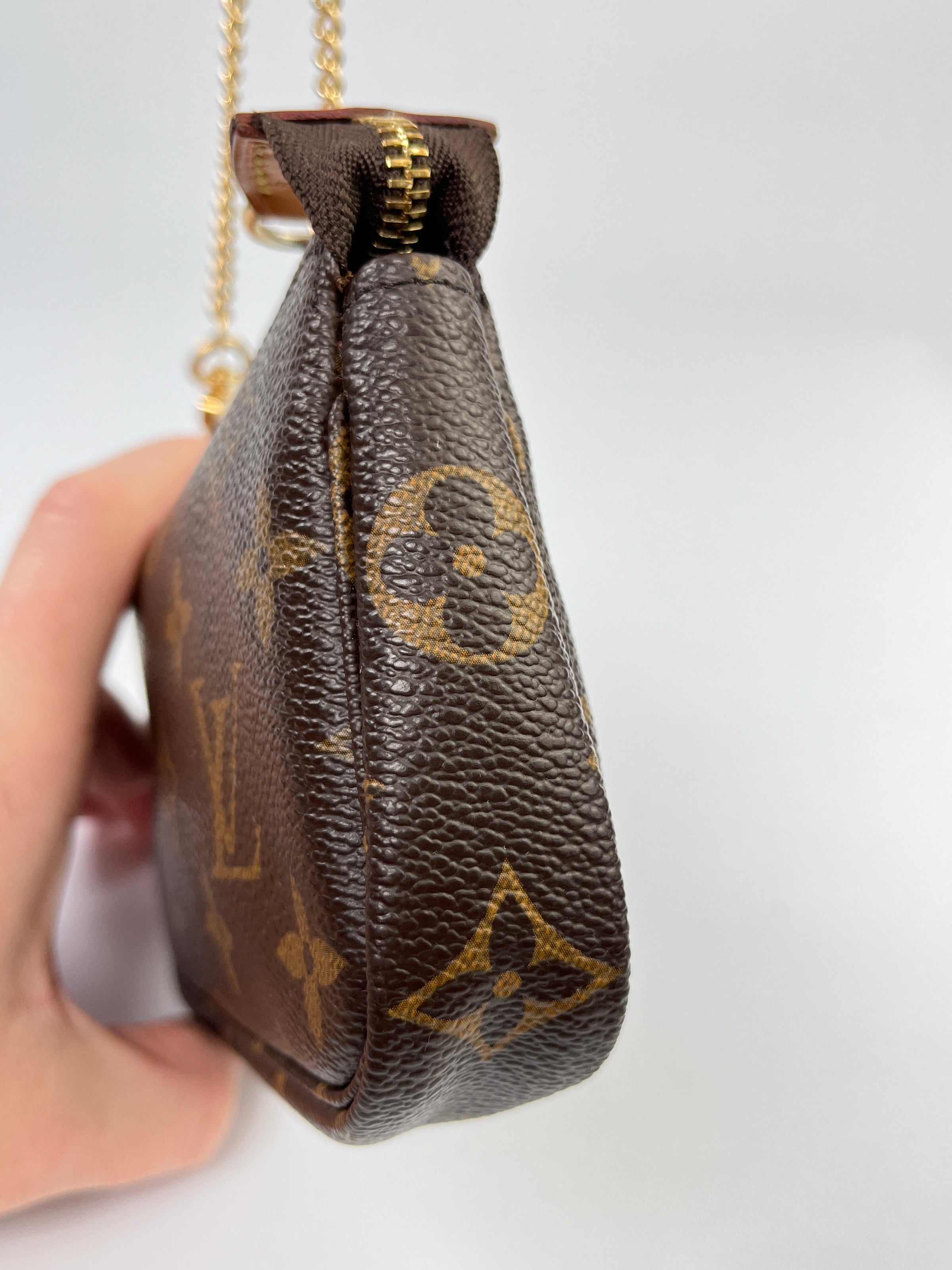 LOUIS VUITTON Mini Pochette Monogram Canvas Accessories Pouch Brown