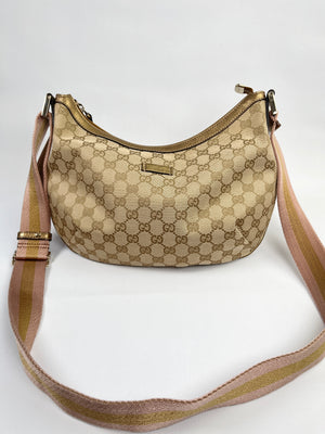 GUCCI - GG CANVAS MEDIUM HALF MOON MESSENGER GOLD & PINK