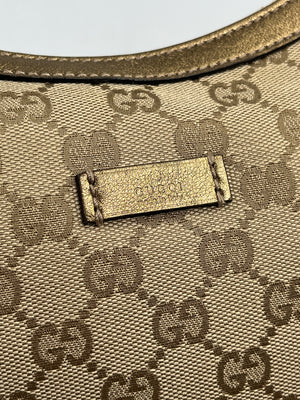 GUCCI - GG CANVAS MEDIUM HALF MOON MESSENGER GOLD & PINK