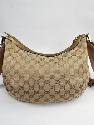 GUCCI - GG CANVAS MEDIUM HALF MOON MESSENGER GOLD & PINK