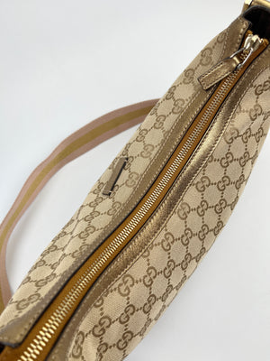 GUCCI - GG CANVAS MEDIUM HALF MOON MESSENGER GOLD & PINK