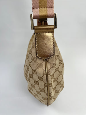 GUCCI - GG CANVAS MEDIUM HALF MOON MESSENGER GOLD & PINK