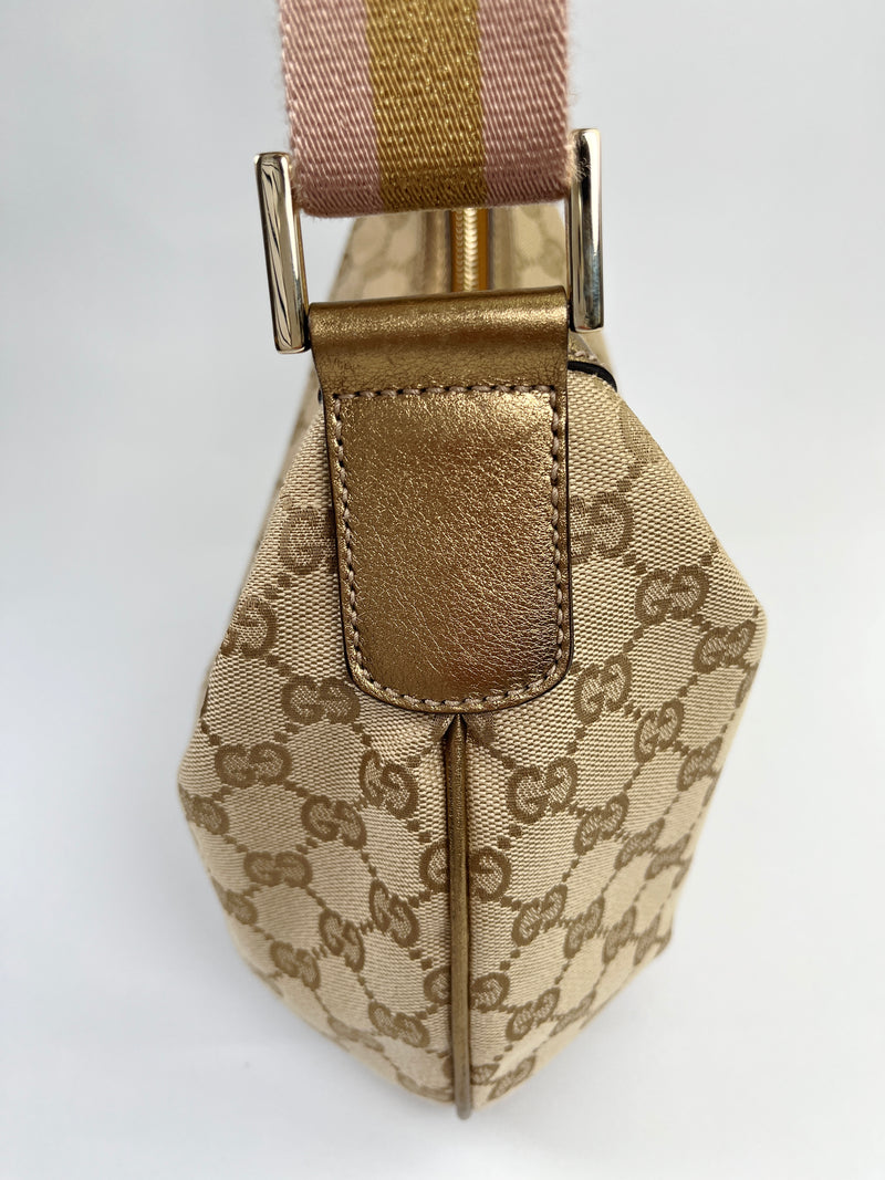 GUCCI - GG CANVAS MEDIUM HALF MOON MESSENGER GOLD & PINK