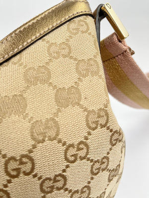 GUCCI - GG CANVAS MEDIUM HALF MOON MESSENGER GOLD & PINK