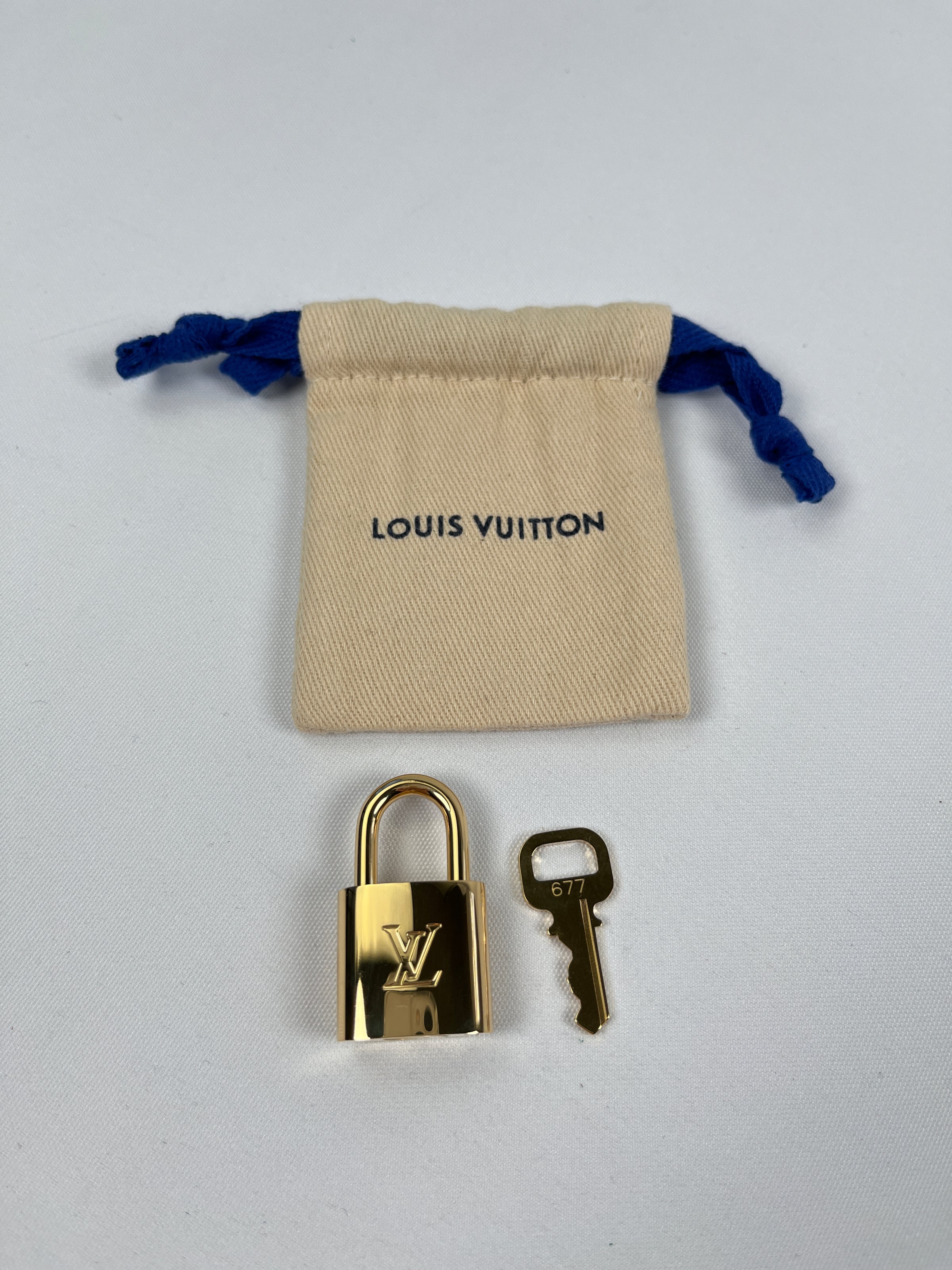 New Authentic Louis Vuitton PadLock Lock & Key for Bags Gold # 677